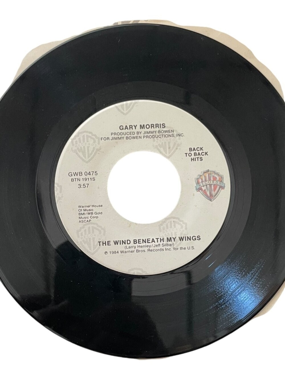 Gary Morris The Wind Beneath My Wings / Why Lady Why 7" Vinyl 45 RPM Single 1984